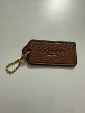 COACH Brown Leather Key Tag with Gold Chain
